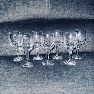 Vtg Royal Doulton Clarendon Cut Water Goblets Crystal Wine Glasses Set of 7‎ 70s